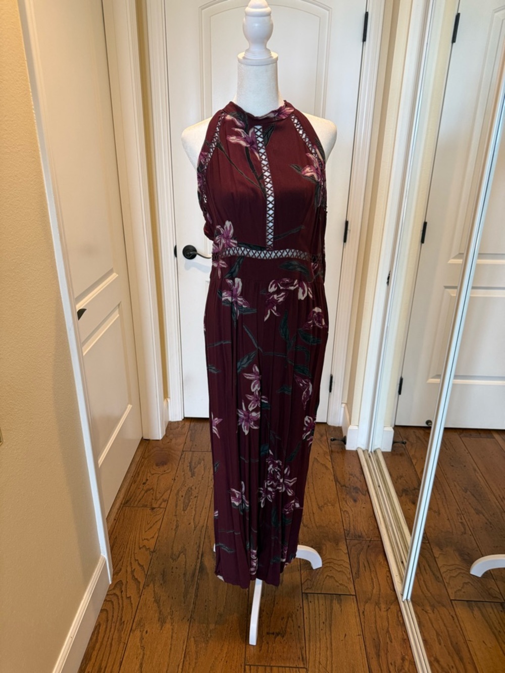 Angie Burgundy Floral Halter Jumpsuit